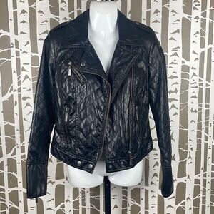 Faux Leather Quilted Moto Jacket S Black